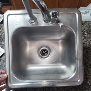 Moen Sink w/ faucet Chateau 15 in x 14.75 in basin depth 4.5 in used stainless s